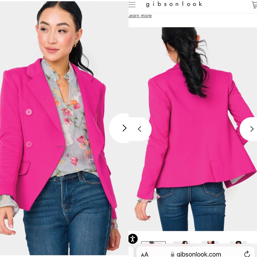 Gibson Vibrant Pink Double-Breasted Tailored Blazer